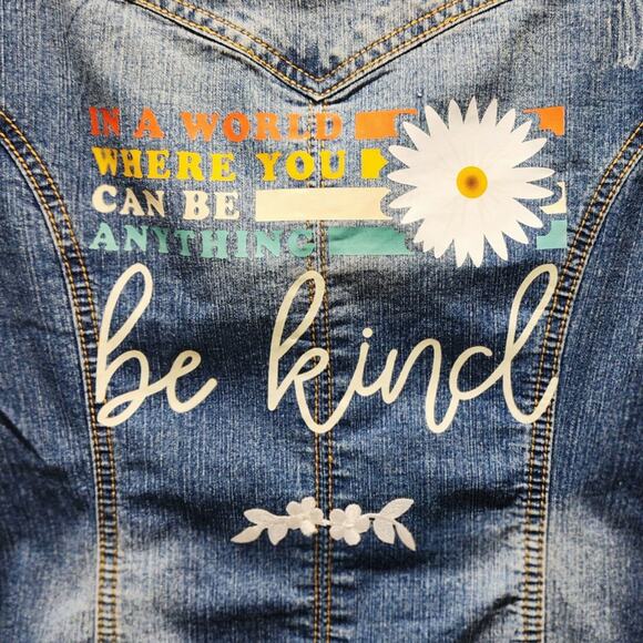 Be Kind Custom Upcycled Jean Jacket, Women's S - Picture 2 of 8